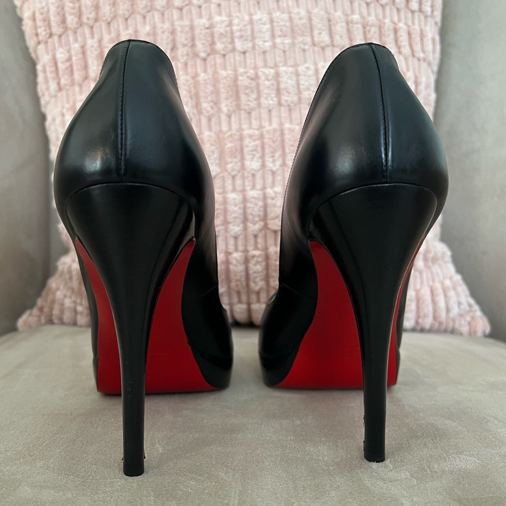 Black Classic Christian Louboutin Yoyo Zappa Calf Peep Toe Pumps Size 41.5 - Picture 5 of 9